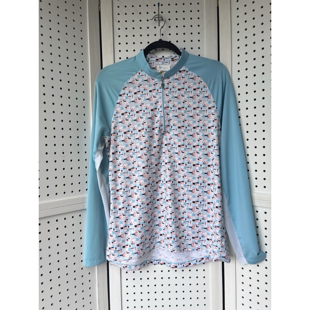Greg Norman Solar XP Women's Lg Play Dry 1/4 Zip Performance Active Shirt Geo